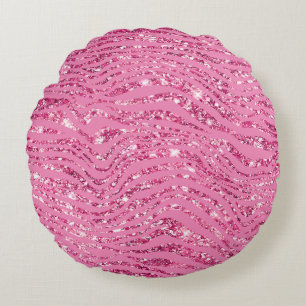 Girly Glitzy Pink Glitter Zebra Round Cushion