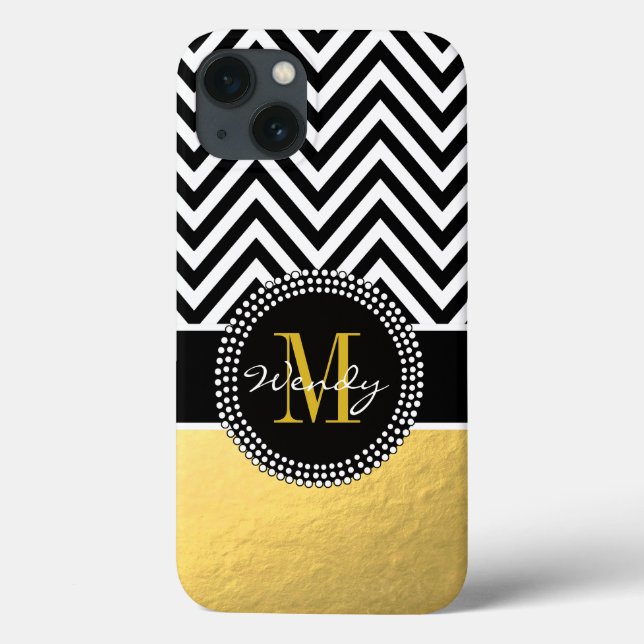 Girly Gold and Black Chevron Monogrammed Case-Mate iPhone Case (Back)