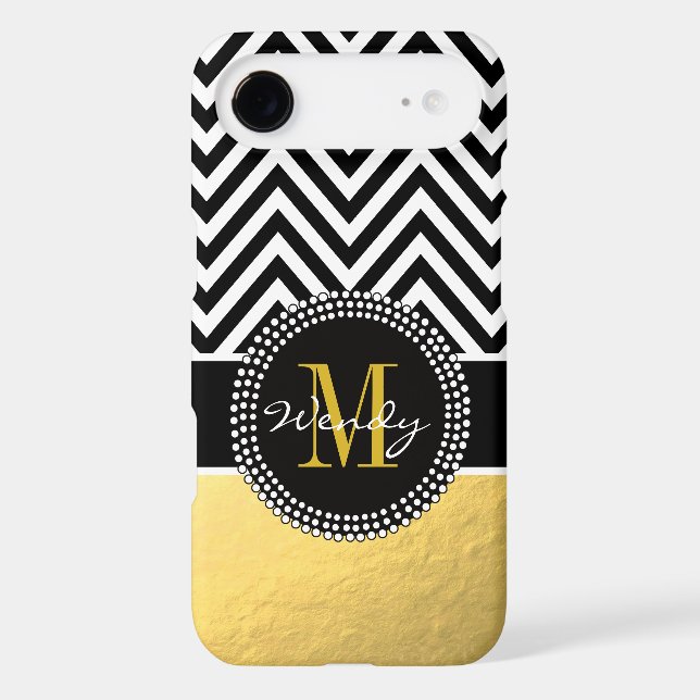 Girly Gold and Black Chevron Monogrammed Case-Mate iPhone Case (Back)