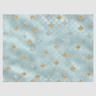 Girly Gold Aqua Blue Glitter Mermaid Tissue Paper