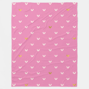 Girly Gold Blush Pink Hearts Fleece Blanket