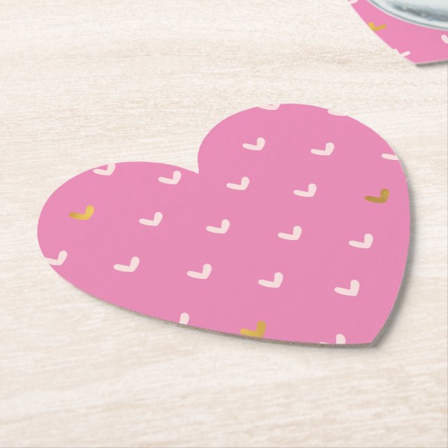 Girly Gold Blush Pink Hearts Paper Coaster (Angled)