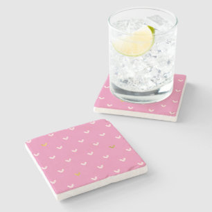 Girly Gold Blush Pink Hearts Stone Coaster