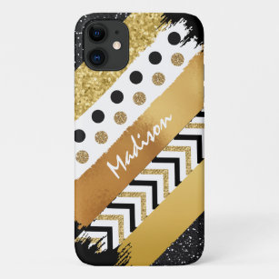 Girly Gold Chevron Modern Chic Glitter Name Case-Mate iPhone Case