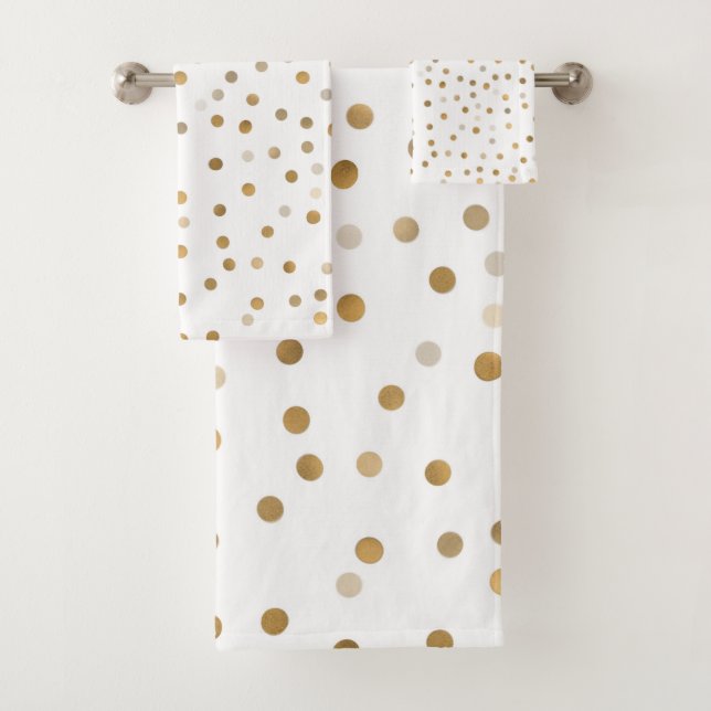 Girly Gold Dots Confetti White Design Bath Towel Set (Insitu)