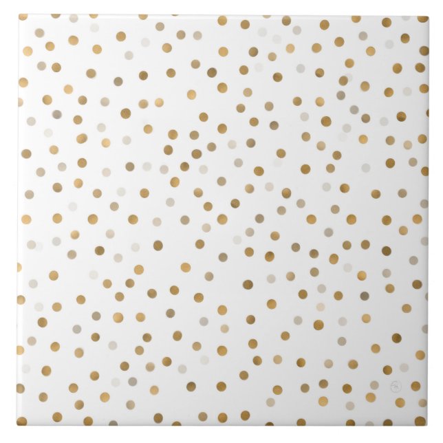Girly Gold Dots Confetti White Design Ceramic Tile (Front)
