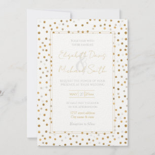 Girly Gold Dots Confetti White Design Invitation