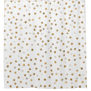 Girly Gold Dots Confetti White Design Shower Curtain
