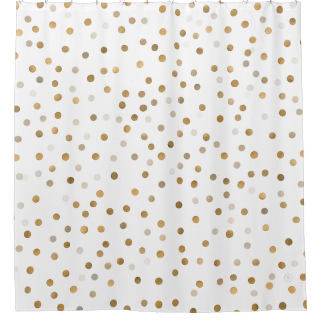Girly Gold Dots Confetti White Design Shower Curtain (Front)