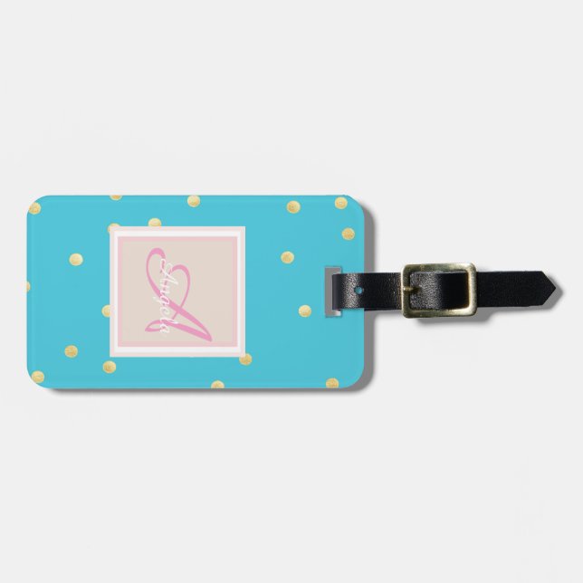 Girly Gold Dots  Monogram-Personalised Luggage Tag (Front Horizontal)