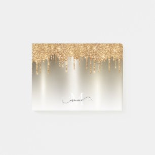 Girly Gold Dripping Glitter Monogram Name Post-it Notes