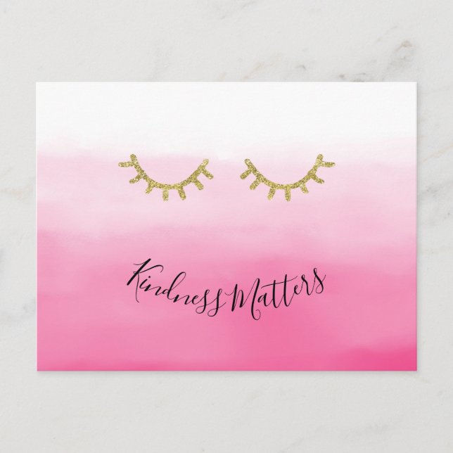 Girly Gold Eyelashes pink ombre Postcard (Front)