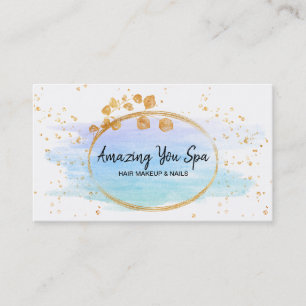 *~* Girly Gold Floral Frame Rainbow Watercolor Business Card