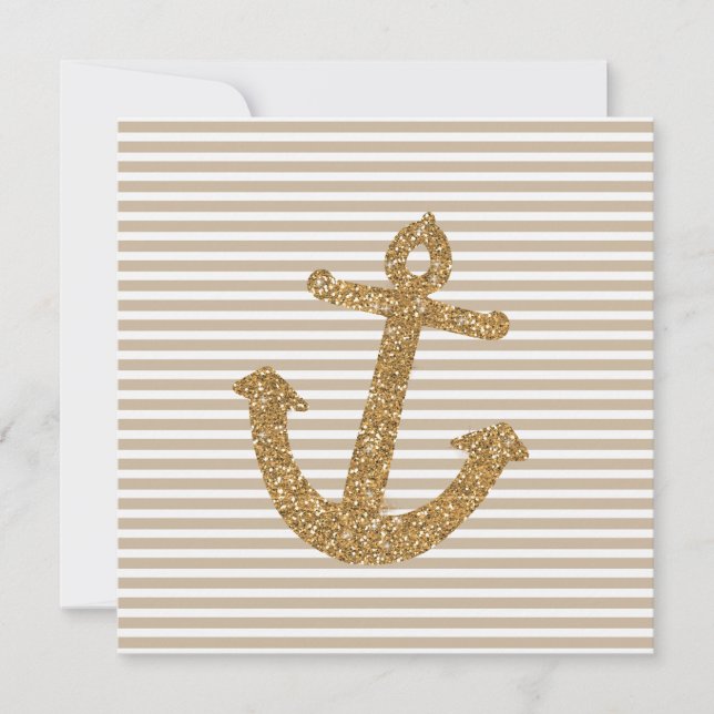 Girly Gold Glitter Anchor Invitation (Front)