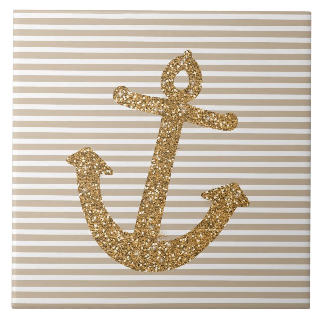 Girly Gold Glitter Anchor Tile (Front)