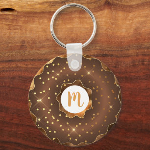 Girly gold glitter chocolate doughnut monogram key ring