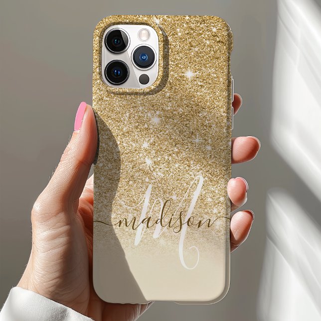 Girly Gold Glitter Monogram Name Case-Mate iPhone Case (Creator Uploaded)