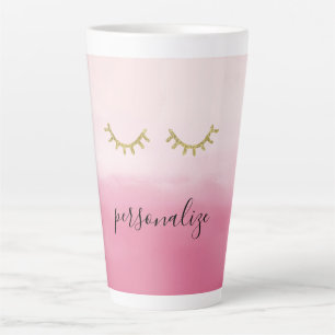Girly Gold Glitz Eyelashes Pink Ombre Latte Mug