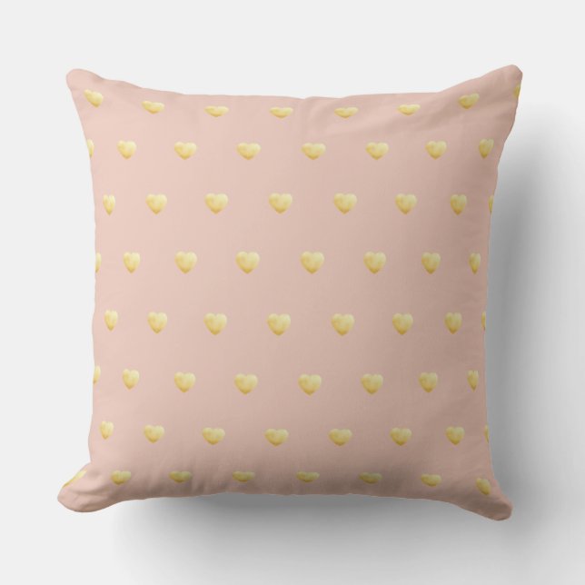 Girly Gold Hearts on Blush Pink Cushion (Front)