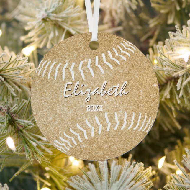 girly gold keepsake softball metal tree decoration (Insitu)