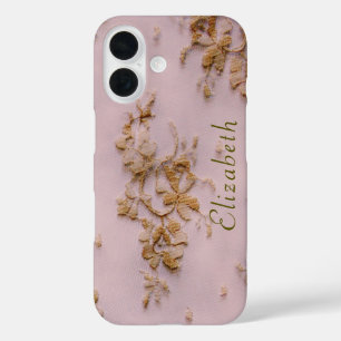 Girly Gold Lace Blush Pink Feminine and Elegant iPhone 16 Case
