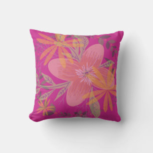 Girly Gold Leaf Fuchsia Flower Cushion