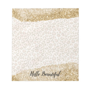 Girly Gold Peach Glitter Leopard Print Notepad