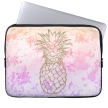 Girly Gold Pineapple Pink Watercolor Laptop Sleeve