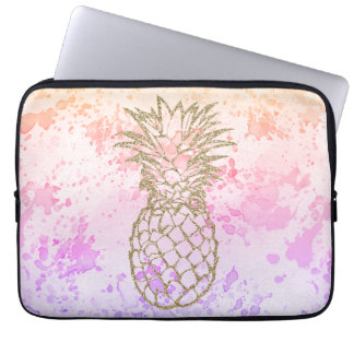 Girly Gold Pineapple Pink Watercolor Laptop Sleeve