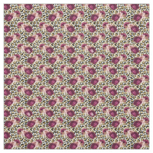 Girly Gold Pink Floral Leopard Print Fabric