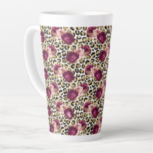 Girly Gold Pink Floral Leopard Print Latte Mug