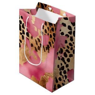 Girly Gold Pink Leopard Medium Gift Bag