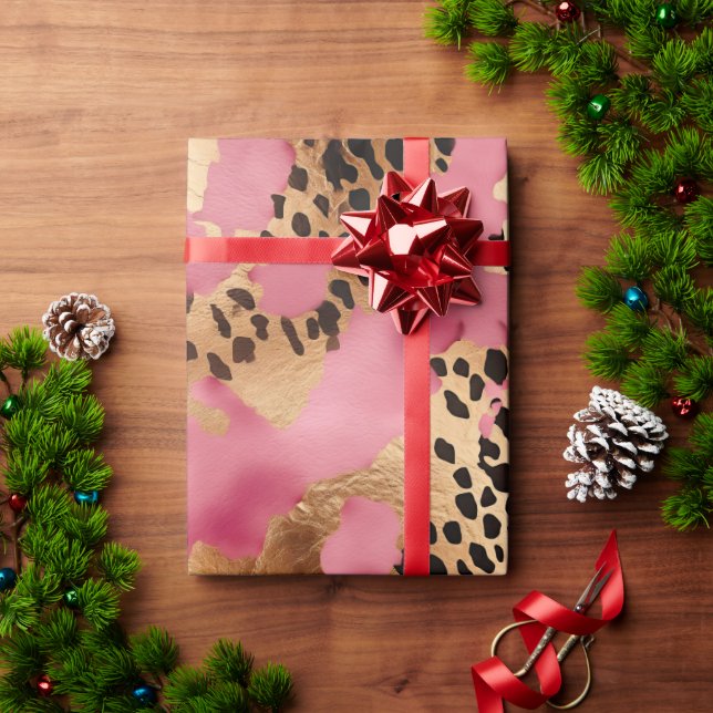 Girly Gold Pink Leopard Wrapping Paper (Holiday Gift)