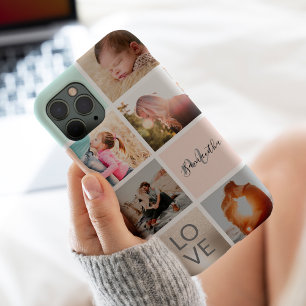 girly gold pink monogram love photo collage grid iPhone 15 pro case