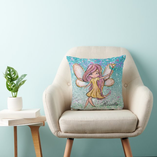 Girly Gold Purple Blue Glitter Sparkle Fairy Dust Cushion (Chair)