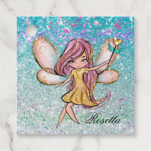 Girly Gold Purple Blue Glitter Sparkle Fairy Dust Favour Tags