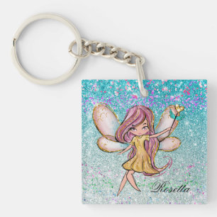Girly Gold Purple Blue Glitter Sparkle Fairy Dust Key Ring