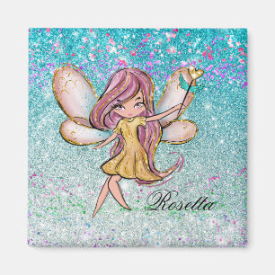 Girly Gold Purple Blue Glitter Sparkle Fairy Dust Magnet