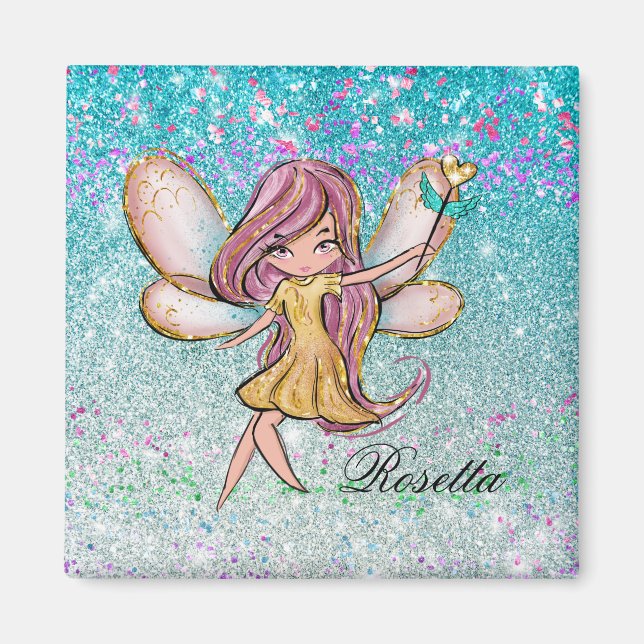 Girly Gold Purple Blue Glitter Sparkle Fairy Dust Magnet (Front)