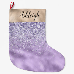 Girly Gold Purple Glitzy Glitter Sparkle Name Large Christmas Stocking