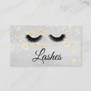 *~* Girly Gold Stars Lashes Extensions Glitter Business Card