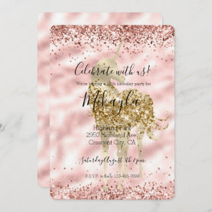 Girly Gold Unicorn Pink Glitter Sparkle Confetti Invitation