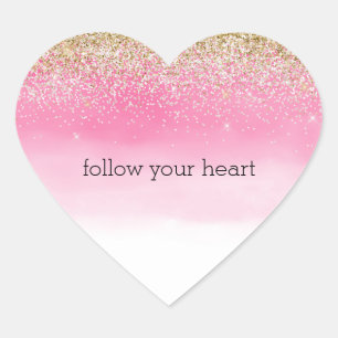Girly Gold White Glitter Pink Ombre Heart Sticker