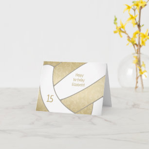 girly gold white volleyball happy birthday card