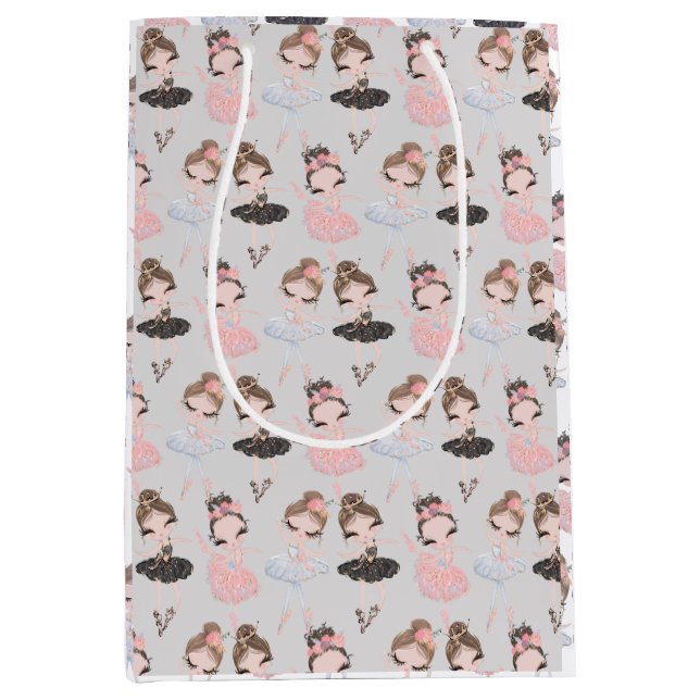 Girly Golden Pink Blue Watercolor Ballerinas  Medium Gift Bag (Front)