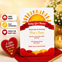 Girly Golden Sun Baby Girl Shower Name Reveal