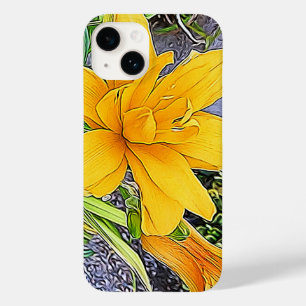 Girly Golden Yellow Daylily Flower and Bud Artwork Case-Mate iPhone 14 Case