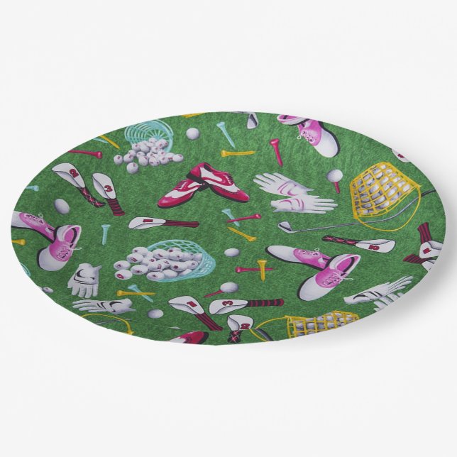 Girly Golf Pattern Paper Plates (Angled)