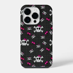 Girly Goth Skulls with Pink Bows iPhone 14 Pro Case