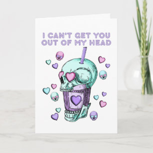 Girly Goth Valentines skull hearts boba cup straw Card